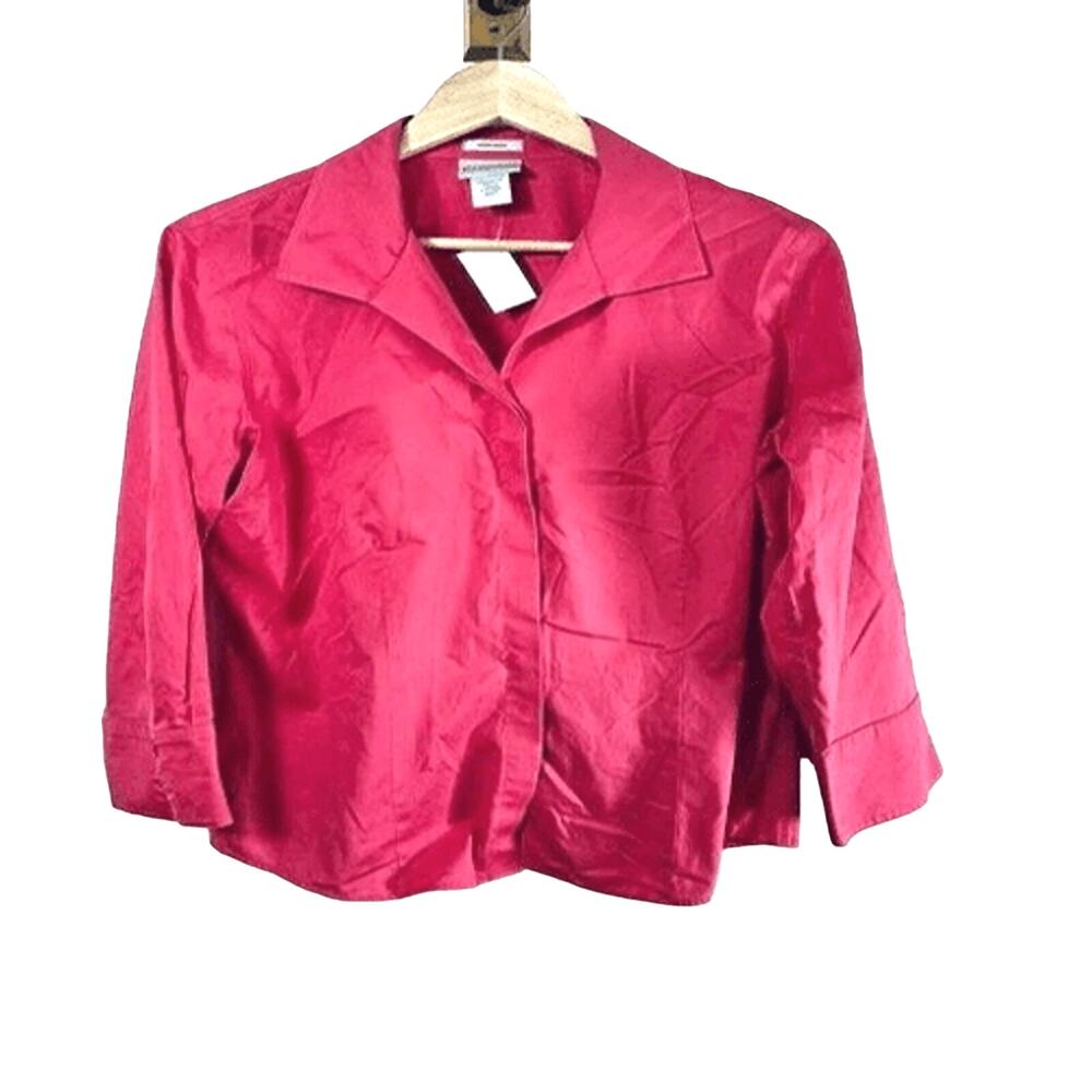 Chico’s no iron 3/4 sleeve fuchsia pink pleated boxy swing button down 3.5 18 XL